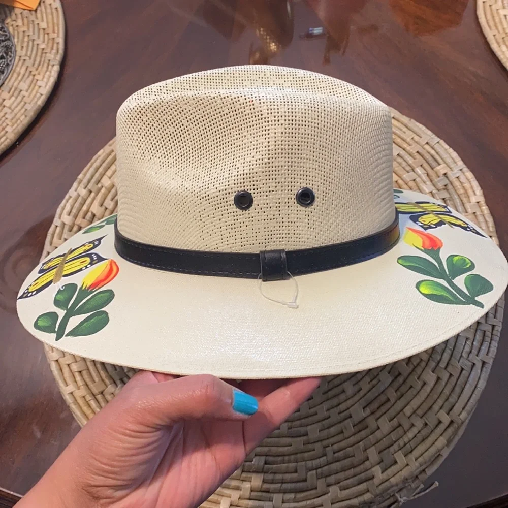 Hand Painted Butterfly and Flower Hat